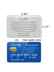 1入不銹鋼鑰匙扣卡，從父親贈予女兒的禮物：“為你感到驕傲”，適用於喜事、畢業、聖誕節、生日慶祝，卡片上有感人的雕刻字句：“我閉上眼睛，我看到你的臉，當我睜開眼睛，我的心就歡喜。""