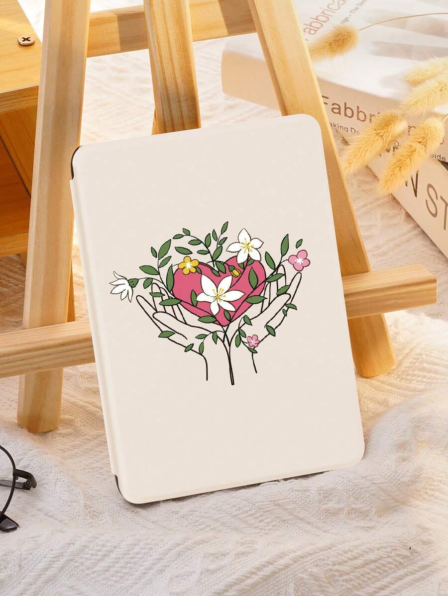 Carcasa de corazón con diseño de flores y dibujo animado compatible con Kindle, con función de autoencendido/apagado - Multicolor - Ver 1
