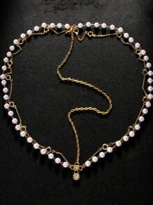 1件水钻吊坠发饰，简约新娘婚礼头饰，情人节配饰 - 金色 - 查看 5