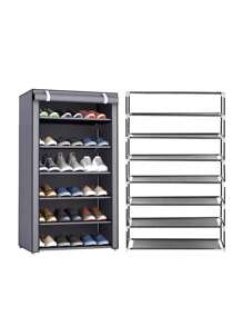 Shoe Rack With Fabric Cover Shoe Organizer 6 Levels Metal Compartments - Dark Grey - View 2