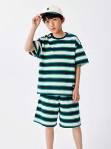 Balabala Set Copii Vară Băieți Mâneci scurte Medii și Mari Set Două Piese Bloc de culoare Dună Casual Moda Frumos