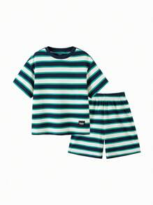 Balabala Set Copii Vară Băieți Mâneci scurte Medii și Mari Set Două Piese Bloc de culoare Dună Casual Moda Frumos