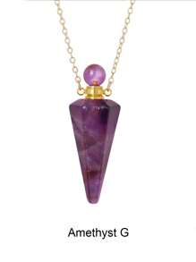 1pc Gold Color Stainless Steel Natural Stone Cone Perfume Bottle Necklace For Women Men Healing Black Obsdian Clear Quartz White Crystal Rose Quartz Pendant Reiki Essentials Oil Diffuser Vial Necklace H119