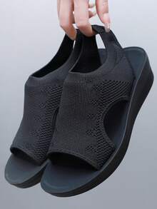 全新女式凉鞋 柔软女式凉鞋 一脚蹬露趾 Sandlas 女式拖鞋 派对鞋 女式 - 黑色 - 查看 7