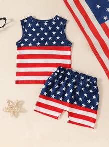 Conjunto de ropa infantil para niño lindo para cuarto de julio, incluye camiseta sin mangas con estampado estadounidense y shorts. Conjunto de ropa para el Día de la Independencia