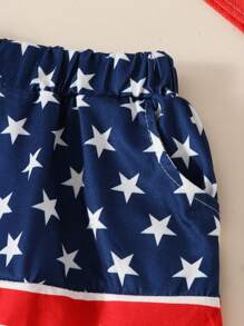 Conjunto de ropa infantil para niño lindo para cuarto de julio, incluye camiseta sin mangas con estampado estadounidense y shorts. Conjunto de ropa para el Día de la Independencia