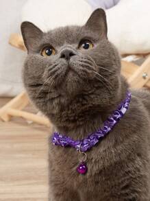 寵物貓用蕾絲和鈴鐺項圈 - 粉色 - 查看 4