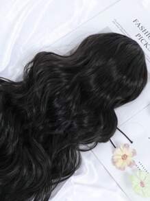 马尾接发，合成 26 英寸长波浪夹式马尾接发，适合女性日常使用 - 黑棕色 - 查看 5