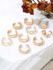 10 cái/bộ Nhẫn ngón chân thiết kế hình học thời trang đi biển, tuyệt vời cho những chuyến đi chơi mùa hè hoặc quà tặng lễ hội - vàng vàng - Xem 3