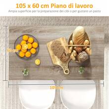 HOMCOM Isla de Cocina con 2 Estantes Abiertos y 2 Armarios con Puertas, Mueble de Cocina de MDF, 105x60x82 cm, Color Roble y Negro
