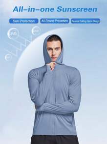 夏季UPF 50+防紫外线皮肤衣男士冰丝防晒超轻运动服外套风衣夹克透气钓鱼防紫外线宽松外套 - 藍色 - 查看 4