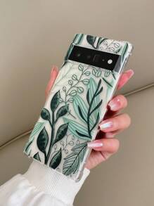 Summer 1pc Minimalist High-Transparency TPU Four-Corner Anti-Drop Soft Case Hollowed-Out Painted Green Leaves Printed Phone Protective Shell, Compatible With Pixel 7 Pro, IPhone 15 Pro And Models