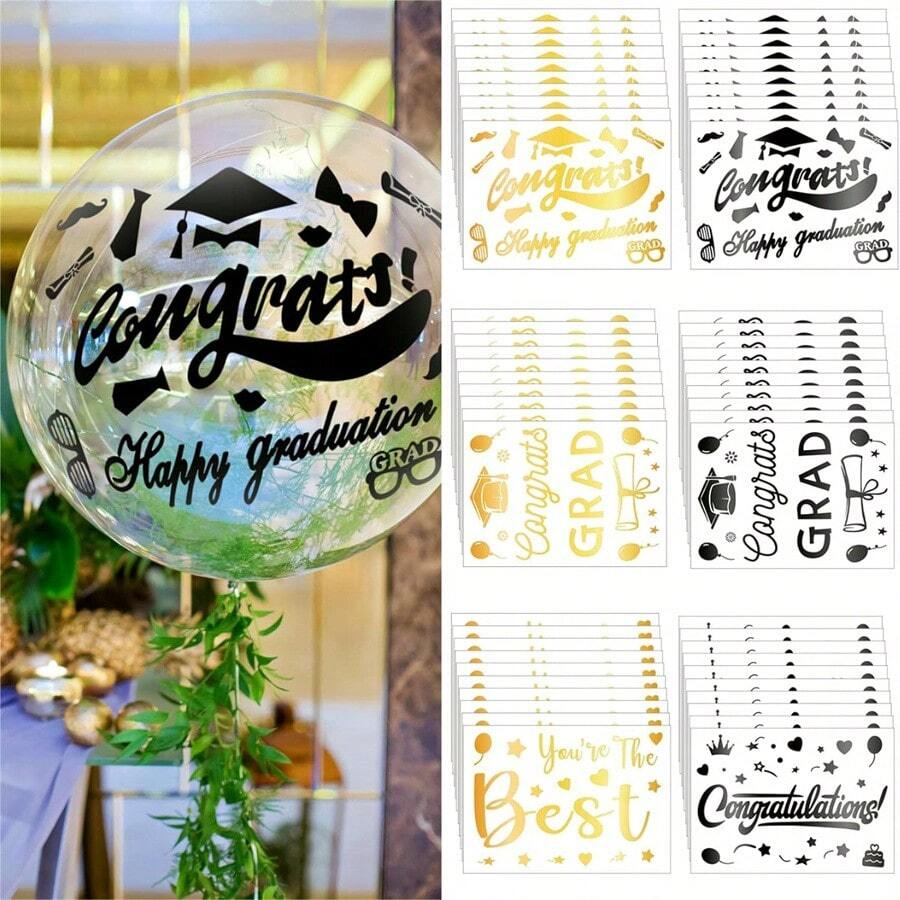 2pcs 2024 Graduation Congratulations Balloon Stickers, Transparent Bubble Balloon Stickers, Graduation Celebration Decorative DIY Party Supplies