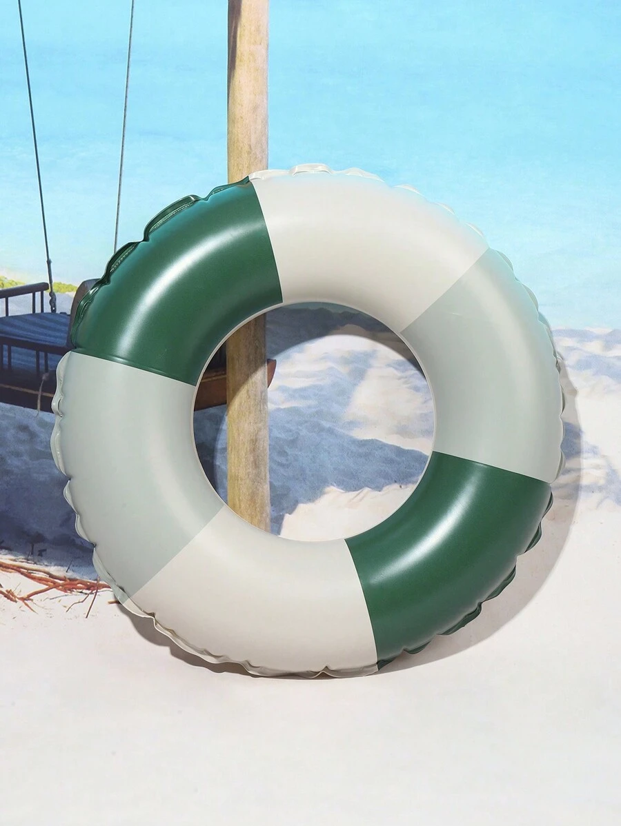 1pc Classic Vintage Striped Swim Ring PVC Inflatable Pool Party Beach Adult Swimming Ring - Green - View 1