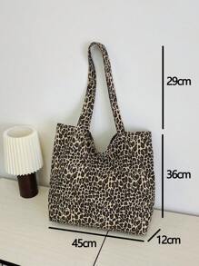 1 pezzo Borsa a spalla con stampa leopardata, borsa alla moda di grande capacità in materiale tela, borsa da spiaggia, personalizzabile, borsa con stampa leopardata alla moda