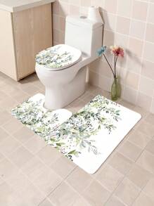 1pc/4pcs Watercolor Eucalyptus Multi-Functional Decorative Bathroom Waterproof Shower Curtain With 12 Hooks, Anti-Slip Bathroom Mat Set Including U-Shaped Rug And Round Toilet Lid Cover, Ideal For All Spaces Home Bathroom Decor Fall Decor Bathroom Accessories Back To School - Green - View 9