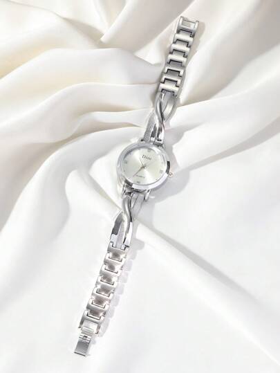 DISU Disu Ladies Zilver Stainless Steel Strap Classic Business Horloge Rhinestone Quartz Movement. As Students Returning To School view 3