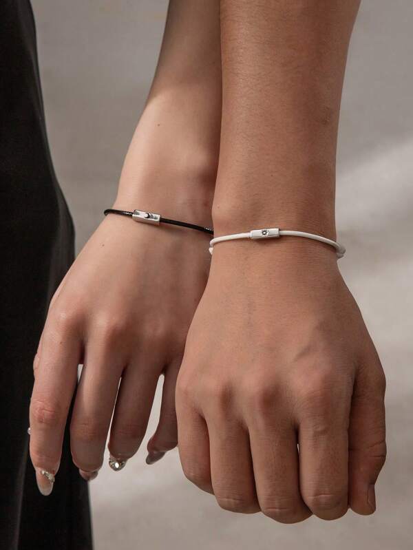 2Pcs/Set Fashionable Simple Sun & Moon Design Couple Bracelets, Adjustable Daily Jewelry Gift Matching Bracelets Couple