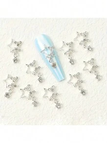 10/50 件 3D 星形指甲饰物、合金闪光水钻吊坠、闪亮配件，适用于 DIY 美甲设计、沙龙和家用珠宝装饰 DIY 指甲宝石美甲用品 - 彩色 - 查看 6