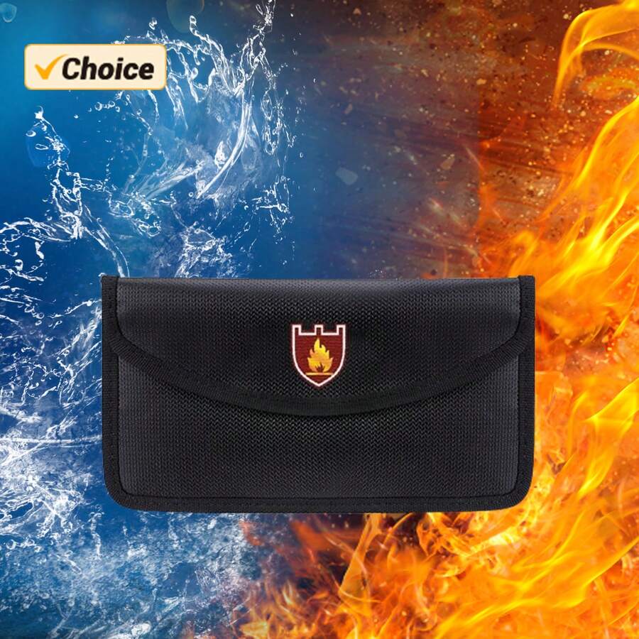 黑色双层屏蔽信号收纳袋，可收纳数据线、手机充电宝等数码产品，阻燃防水，适用于家庭、学校、办公室等场所，整齐收纳，尺寸21*11.5厘米，带硅胶涂层和玻璃纤维布。 - 黑色 - 查看 1