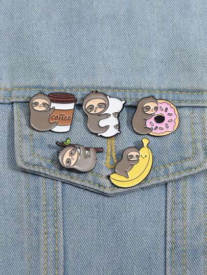 5pcs Cute Cartoon Badger & Food Shaped Enamel Brooch Pins Set, Fashion Accessories For Men And Women To Match Clothes And Bags On Daily Wear