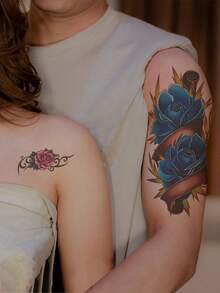 8pcs Colorful Vintage Butterfly & Blue Flower Pattern Temporary Tattoo Sticker Set For Arms, Back, Legs And Body, Waterproof - Multicolor - View 5