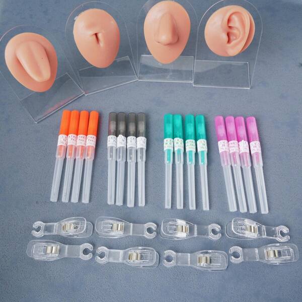 6 pièces/1 set d'outils de perçage en acier inoxydable stériles de tailles mixtes. 4 aiguilles de perçage + 2 pinces convenant pour les canules IV (14G 16G 18G 20G) de ponction creuse. Convient pour le perçage des oreilles, du nez, du nombril, des lèvres, des sourcils, de la langue, du cartilage pour hommes et femmes. Outils de beauté pour le perçage de la peau.
