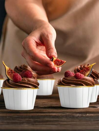 10pcs/12pcs/20pcs/24pcs/30pcs/36pcs/40pcs/48pcs/50pcs/60pcs Thick White Baking Paper Cups, Heat-Resistant Baking Cup Liners For Cakes, Breads, Desserts, Cookies, Food Packaging Boxes, Storage Containers For Parties, Gatherings, Holidays