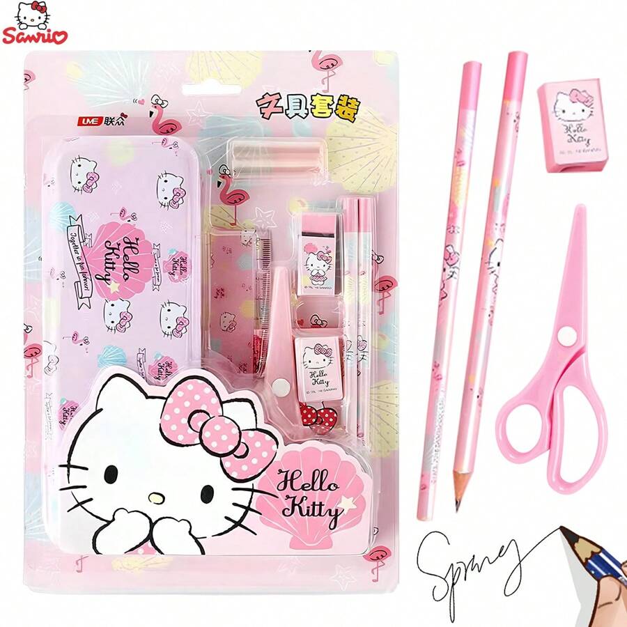 1Set Sanrio Hello Kitty Cartoon Kitty Cat Mouse Rulers Pencil Case ...