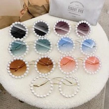 1 pièce Lunettes de mode femme avec monture métallique ronde, perles et branches ondulées. Lunettes de mode personnalisées, convenant pour les vacances et la photographie - Multicolore - Voir 10