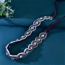 1 cinturón para vestido de lujo con detalles de diamantes de imitación negros, accesorio para fiesta - Negro - Ver 4