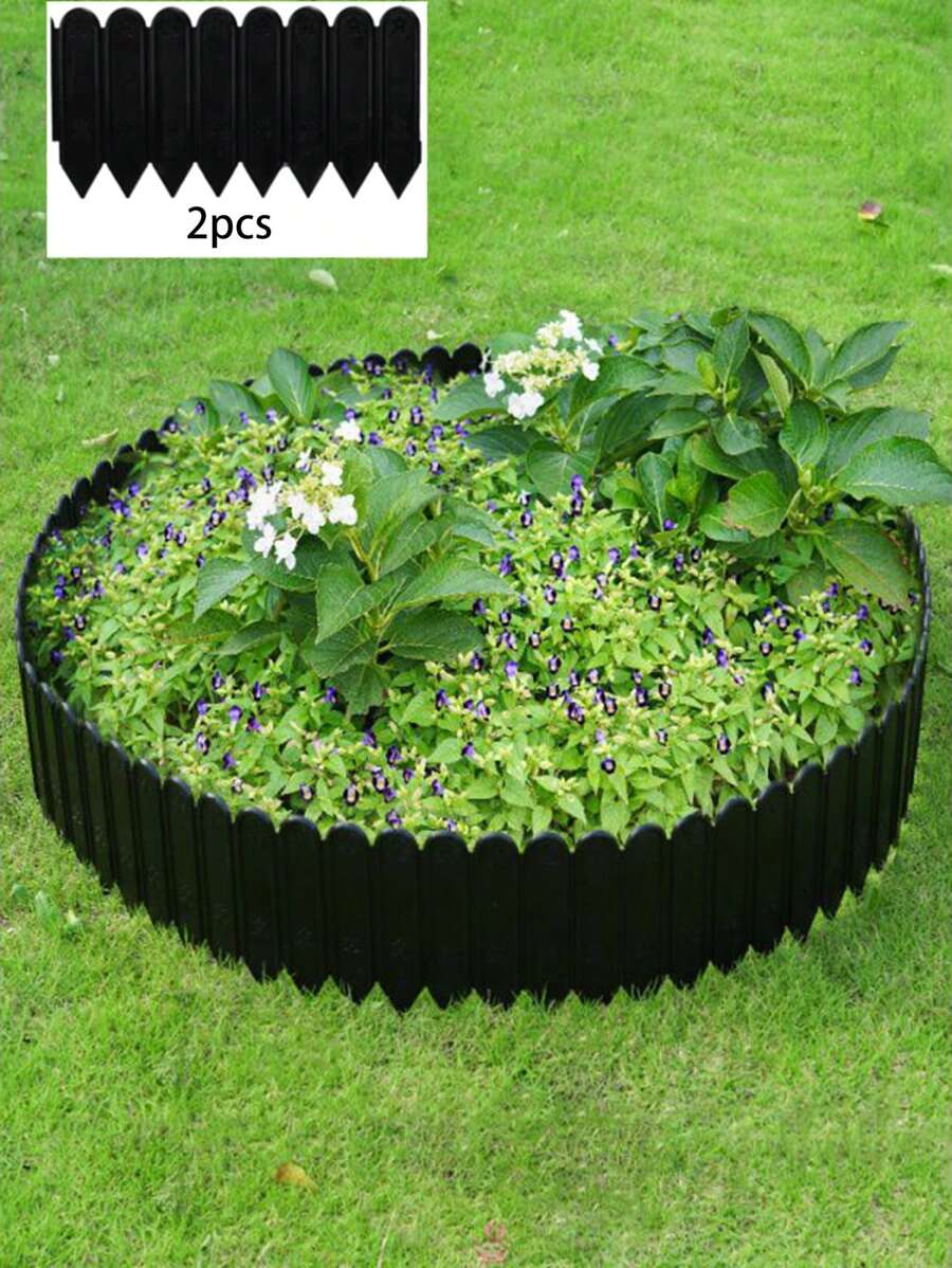 2pcs Plastic Fence Panels, Flower Bed Garden Decoration Yard Barrier - Black - View 1