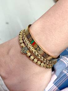 3pcs/Set Luxury Handmade Braiding Bracelet Men Pave CZ Leopard Head Enamel Green Red Bracelet Stainless Steel Jewelry - Leopard Head Bracelet Set - View 5