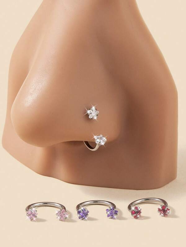 1 pieza Anillo de nariz de acero inoxidable con circonita cúbica en forma de estrella de múltiples colores en diseño de barra curvada C, joyería de piercing corporal única y encantadora para mujeres, adecuada para fiestas y como regalo para amigos
