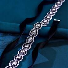 1 cinturón para vestido de lujo con detalles de diamantes de imitación negros, accesorio para fiesta - Negro - Ver 3