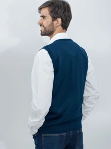 Men Sweater Vests - Màu xanh hải quân - Xem 2