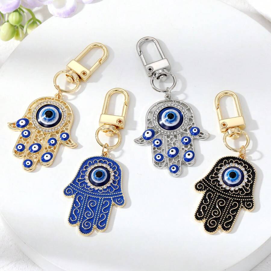 1 件男女通用复古 Hamsa 手油滴钥匙扣，带邪眼棕榈设计 - 创意礼物，可装饰手提包、背包、手机壳、钥匙圈和吊坠汽车配件包饰学校可爱哥特 Y2k 包挂绳带身份证夹汽车配件包饰 - 彩色 - 查看 1