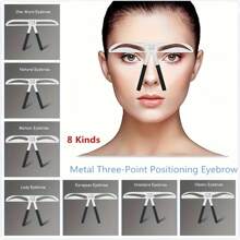 4 tipos de regla de equilibrio de cejas de metal con posicionamiento de tres puntos, herramienta de maquillaje de cejas, plantilla reutilizable - Plateado - Ver 1