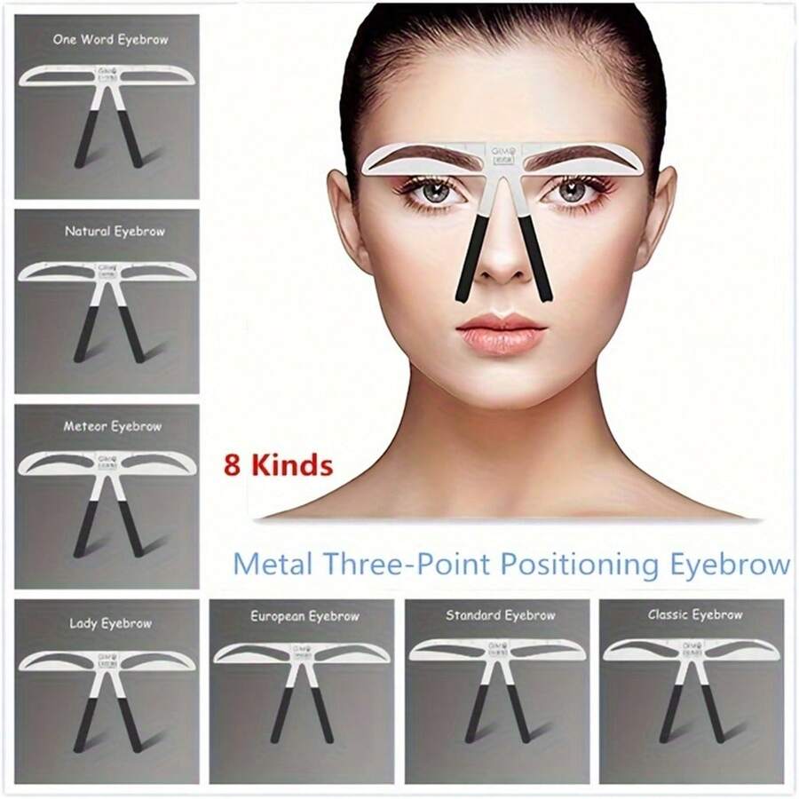 4 tipos de regla de equilibrio de cejas de metal con posicionamiento de tres puntos, herramienta de maquillaje de cejas, plantilla reutilizable - Plateado - Ver 1