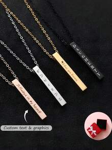 Personalized 3D Vertical Bar Necklace , Customized 2 Sides With Engraving ,Jewelry Gifts For Her Mom Grandma Sister ,Mother's Day Gift,Beautiful Memory Gifts For Dad On Father's Day