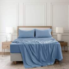 LUX DECOR 4 Pc Solid Blue Color Plain Bed Sheets - Brushed Microfiber Sheet Set With Pillowcases, Deep Pocket Bedding Set For Ultimate Comfort - Lightweight And Breathable Cooling Sheet Set For Everyday Use- Ideal For Home And Hotels