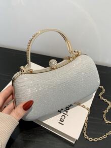 晚装包 婚礼包，新娘包，单肩斜挎包，闪光链条女士手提包 - 銀色 - 查看 1