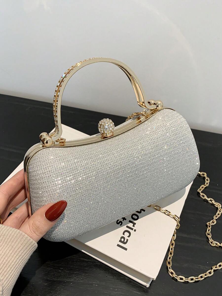 晚装包 婚礼包，新娘包，单肩斜挎包，闪光链条女士手提包 - 銀色 - 查看 1