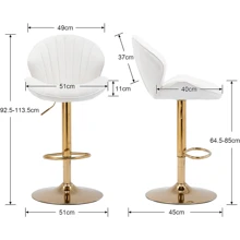 WAHSON OFFICE CHAIRS 2PCS Wahson Adjustable Velvet Bar Stool High Bar Chair Counter Stools With Gold Leg, Padded Gold Stool For Bar/Kitchen - Beige - View 3