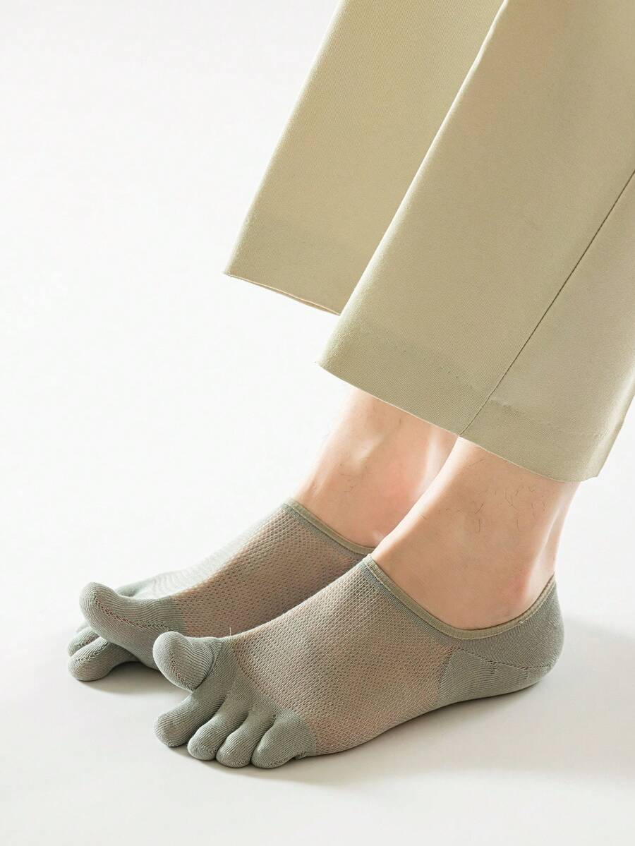 男士無縫五趾模範超薄透氣隱形襪1對，每包2條 - 綠色 - 查看 1