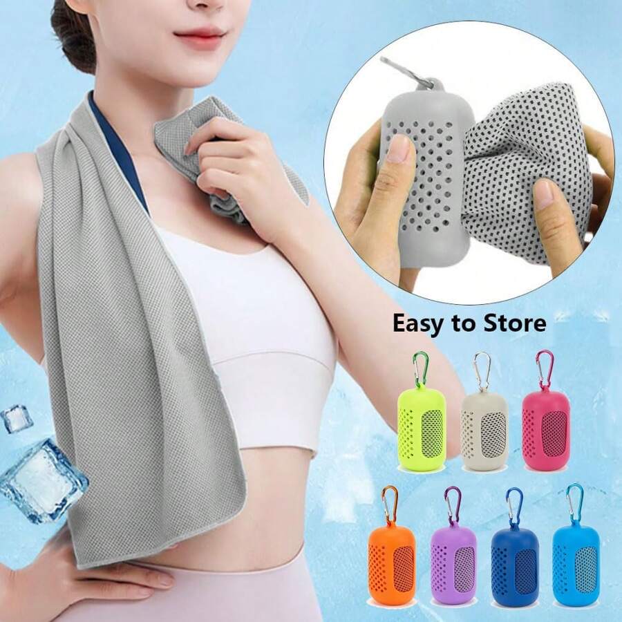 Cooling Towel (30x90cm), Soft Breathable Chilly Towel, Ice Towel, Cooling Towel With Silicone Storage Bag, Soft Breathable Chilly Towel Yoga Towels For Sport, Running, Gym, Workout, Camping, Fitness Ice Towel, Microfiber Sport Towel For Quick Cool Down Microfiber Towel For Yoga, Sport, Running, Workout,Gym, Camping, Fitness, Workout & More Activities - Multicolor - View 1
