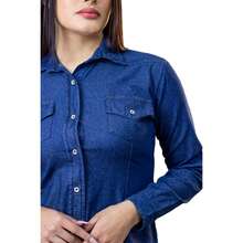 Camisa de Mezclilla Rígida y Ligera Manga Larga para Mujer - Azul lavado oscuro - Ver 3