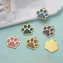 1 Pieza Etiqueta de identificación personalizada con forma de huella de perro en color plata o dorado, con el nombre de la mascota, información de contacto, dirección y talla grande, grabado para evitar pérdidas, adecuado para perros pequeños y gatos