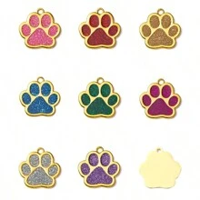 1 Pieza Etiqueta de identificación personalizada con forma de huella de perro en color plata o dorado, con el nombre de la mascota, información de contacto, dirección y talla grande, grabado para evitar pérdidas, adecuado para perros pequeños y gatos