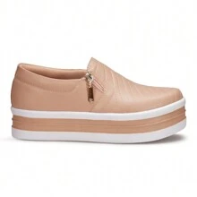 Tênis Slip On Sapatenis Feminino Zìper Sola Plataforma Flat Leve Moda Casual Mulher Fashion Dia Dia - Rosê - Visão 2